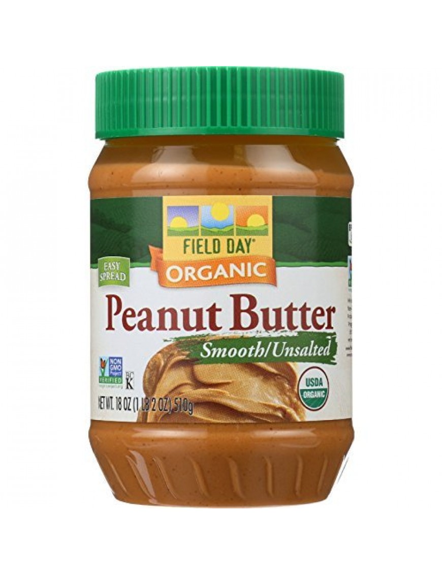 Field Day Organic Easy Spread Peanut Butter, Smooth, No Salt (12x18Oz)