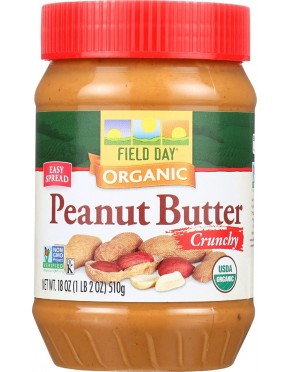 Field Day Organic Easy Spread Peanut Butter, Crunchy, Salted (12x18Oz)
