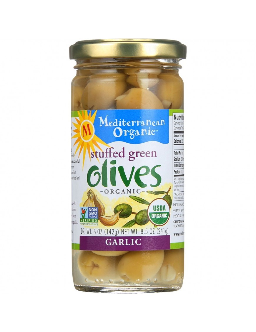 Mediterranean Organics Green Stuffed Garlic Olives (12x8.5 Oz)