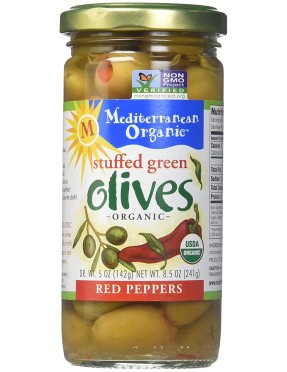 Mediterranean Organics Stuffed Green Olives Red Peppers (12x8.5Oz)