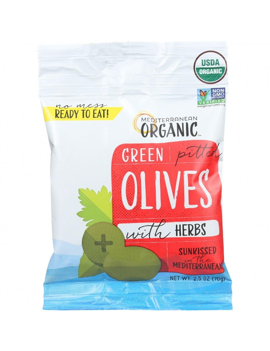 Mediterranean Organic Green Pitted Olives (12x2.5 OZ)