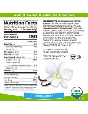 Orgain Organic Plant Based Protein Powder, Sweet Vanilla Bean (1X1.02 Lb )