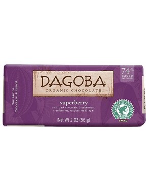 Dagoba Organic Chocolate Bar Superberry 74% Cacao (12x2 OZ)