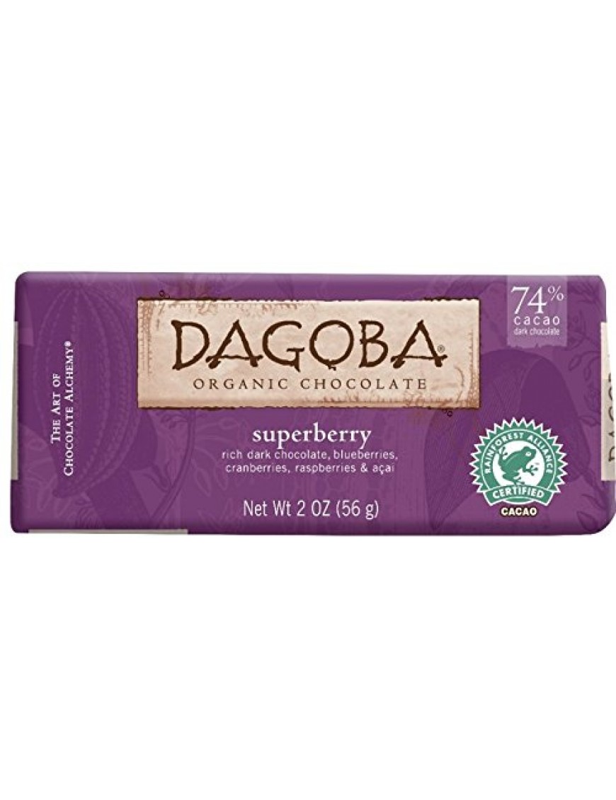 Dagoba Organic Chocolate Bar Superberry 74% Cacao (12x2 OZ)