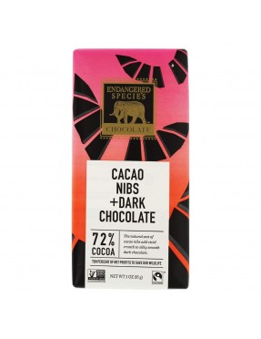 Endangered Species Dark Chocolate Bar Cocoa Nibs (12x3 Oz)