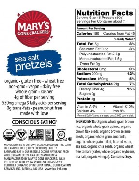 Mary's Gone Crackers Sea Salt Pretzels(12x7.5 Oz)