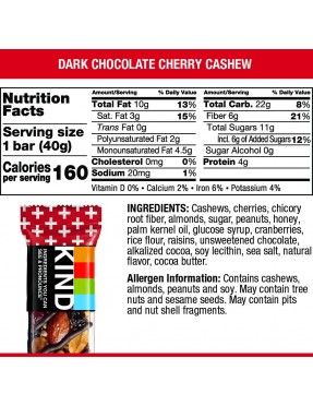 Kind Dark Chocolate Cherry Cashew + Antioxidants Bar (12x1.4 Oz)