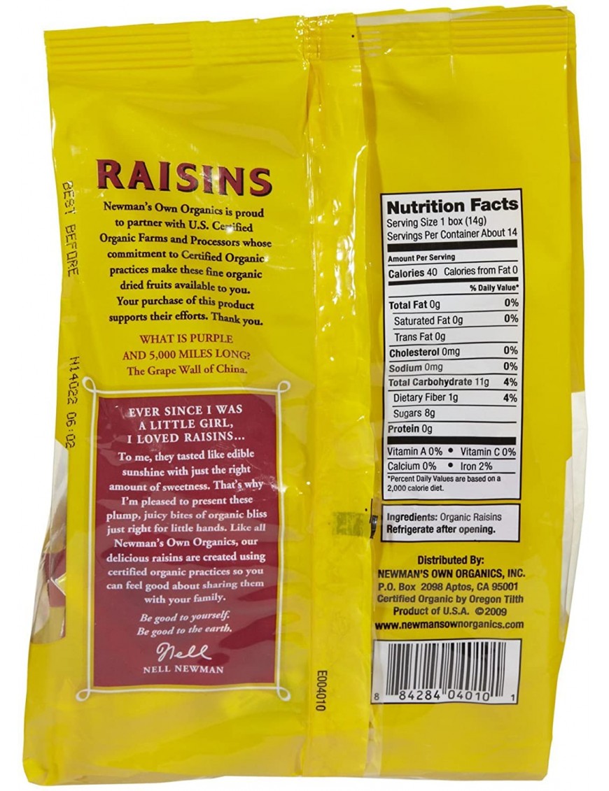 Newman's Own Organics Raisins Mini Boxes (12x14x.5 Oz)