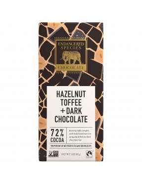 Endangered Species Dark Chocolate Bar Hazelnut Toffee Rhino (12x3 Oz)