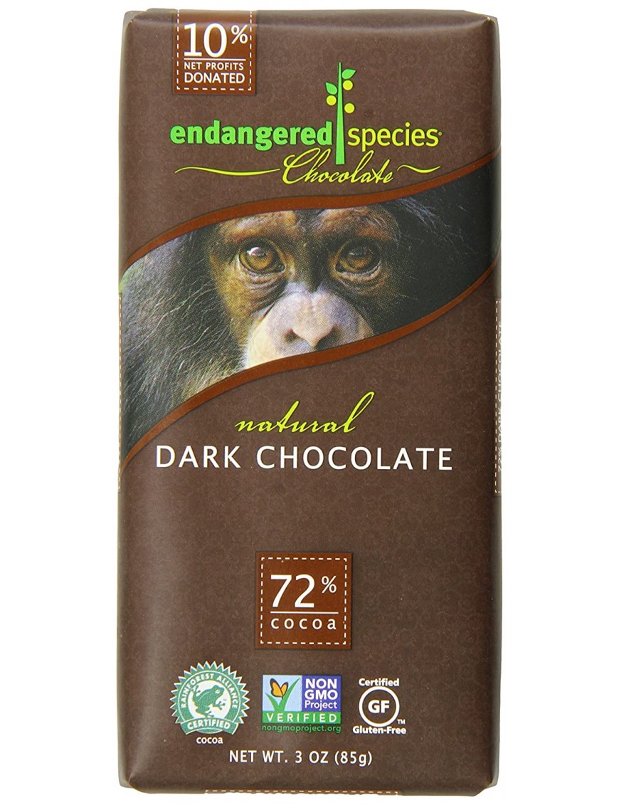 Endangered Species Smooth Dark Chocolate Bar Chimpanzee (12x3 Oz)