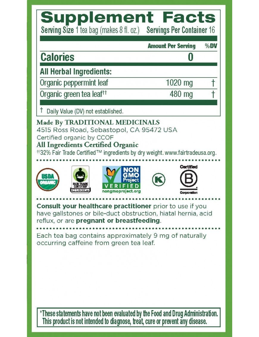 Traditional Medicinals Peppermint Tea (6x16 Bag)