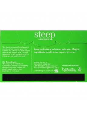 Bigelow Steep Organic Pure Green Decaffeinated Tea (6x20 BAG )