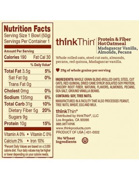 ThinkThin Madagascar Vanilla Oatmeal Single Serve (6x1.76 OZ)