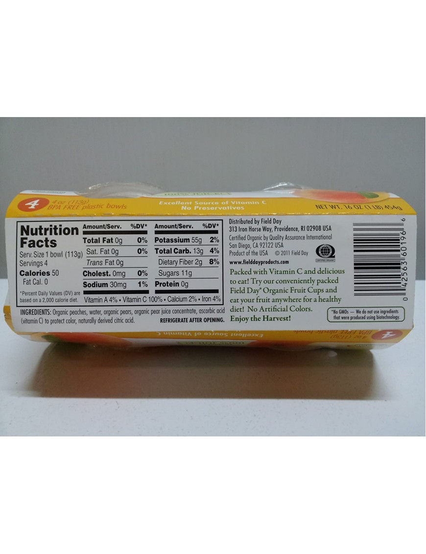 Field Day Organic Diced Peaches & Pearscups (6x4PK )